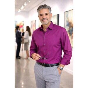 ALFANI Dress Shirt XL 17-17½ / 34-35 Magenta Fuchsia Stretch Textured Valentine